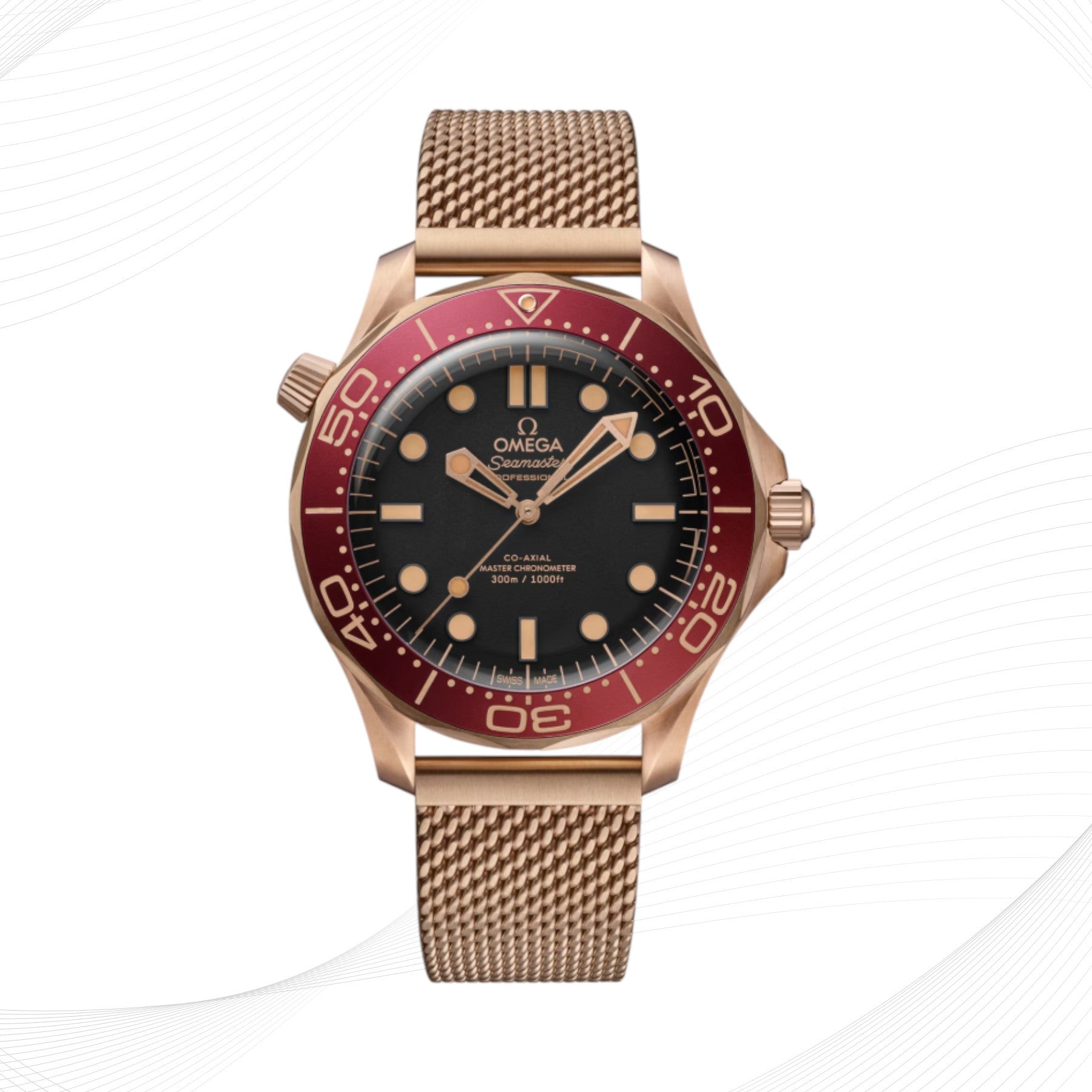 OMEGA Seamaster 300M, bronze gold on bronze gold mesh bracelet