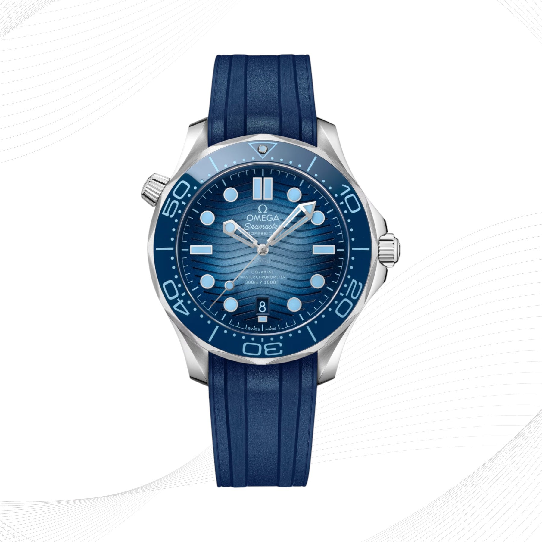 OMEGA Seamaster 300M, summer blue, steel on rubber strap