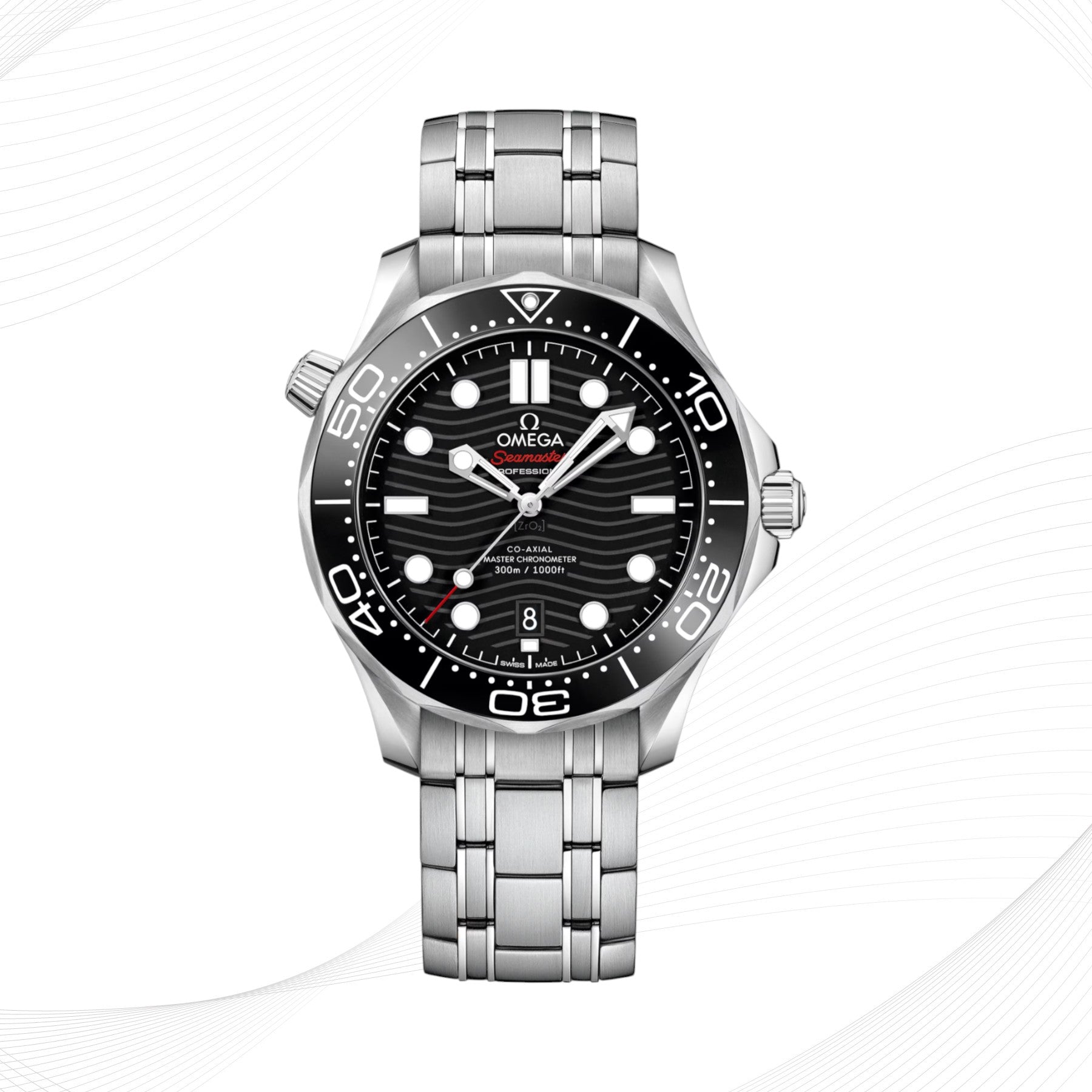 OMEGA Seamaster 300M, black, steel on steel bracelet