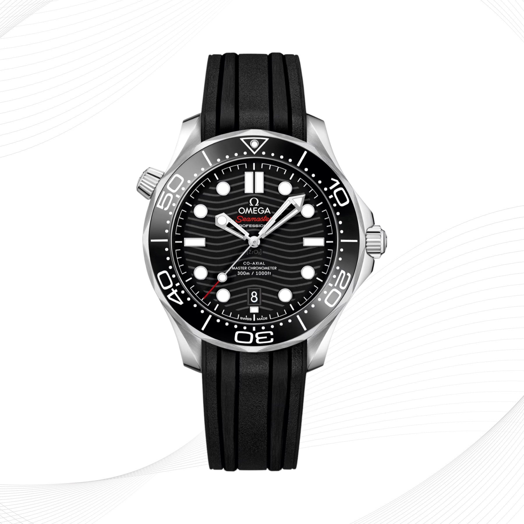 OMEGA Seamaster 300M, black, steel on rubber strap
