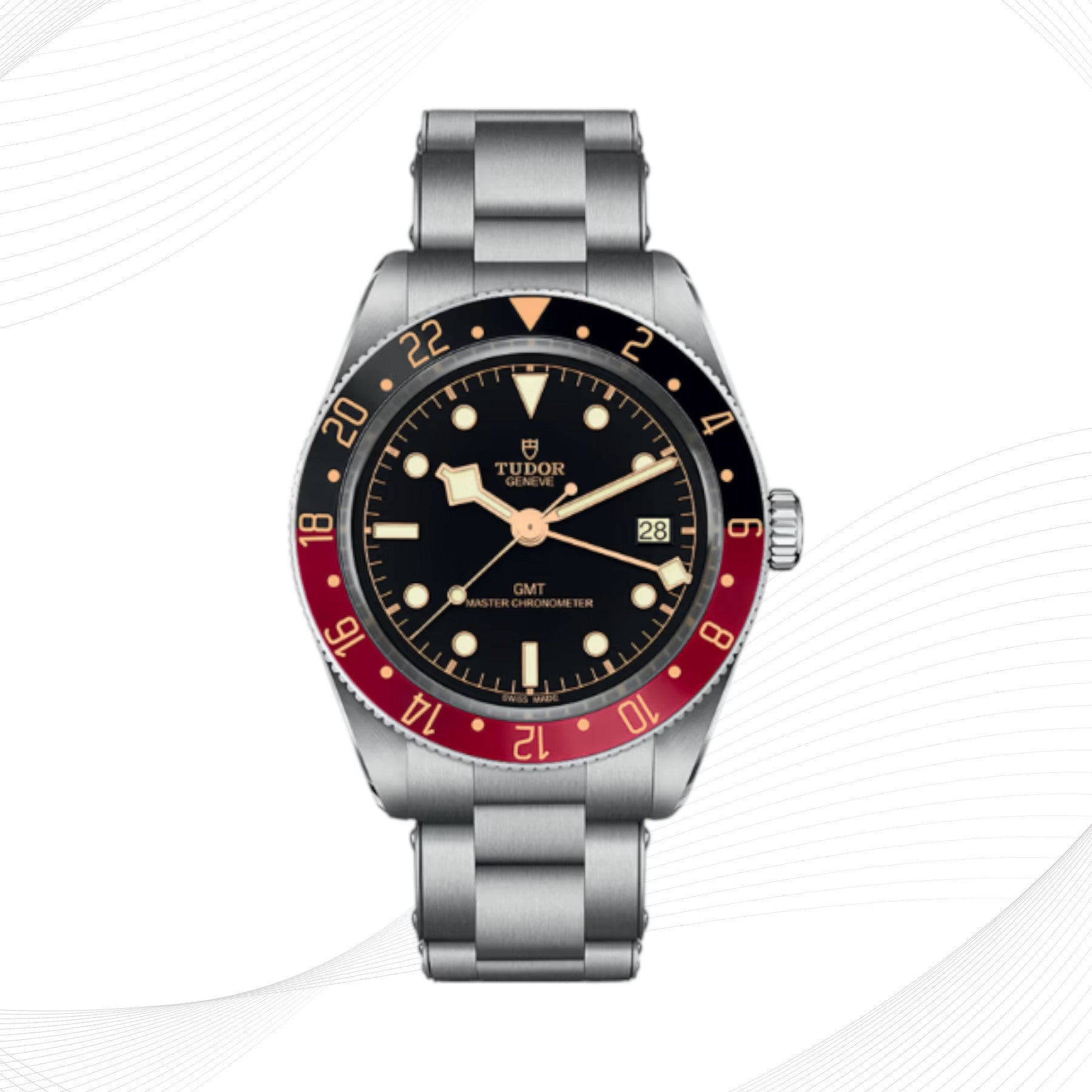 TUDOR Black Bay 58 GMT, black and burgundy bezel, steel bracelet