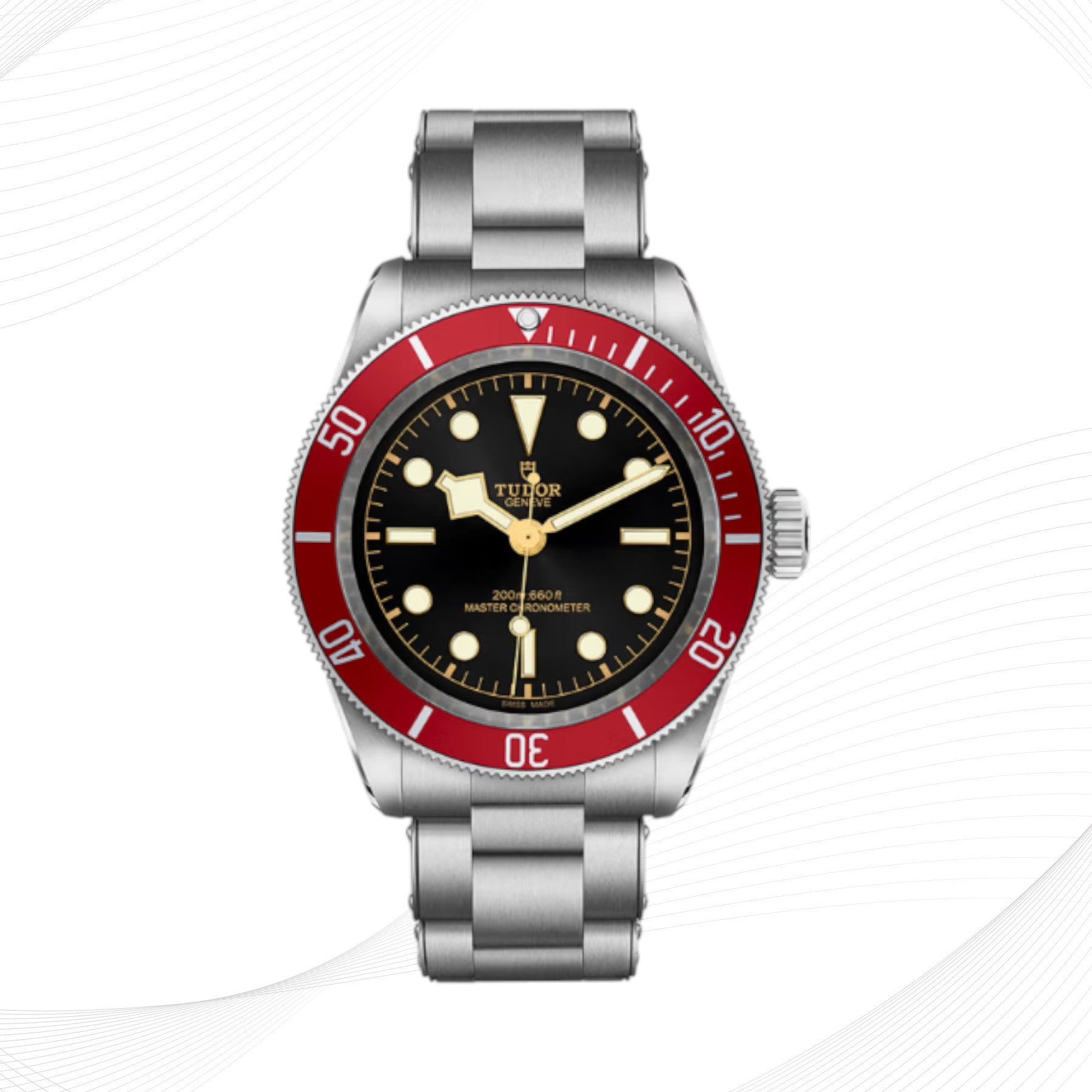 TUDOR Black Bay 41, red bezel, steel bracelet